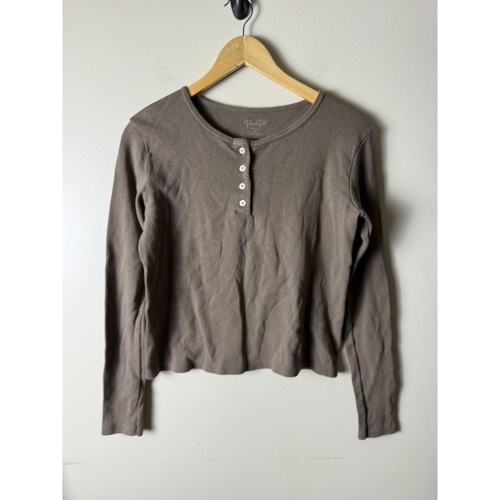 John Galt Brandy‎ Melville Long Sleeve Cropped Top 1/4 Button Womens One Size